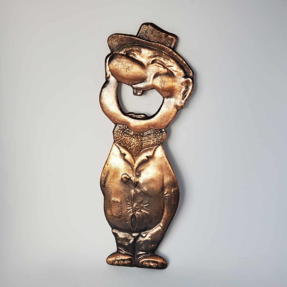 Vintage MCM Copper "The Tramp" Character Bottle Opener Rare Collectible Barware